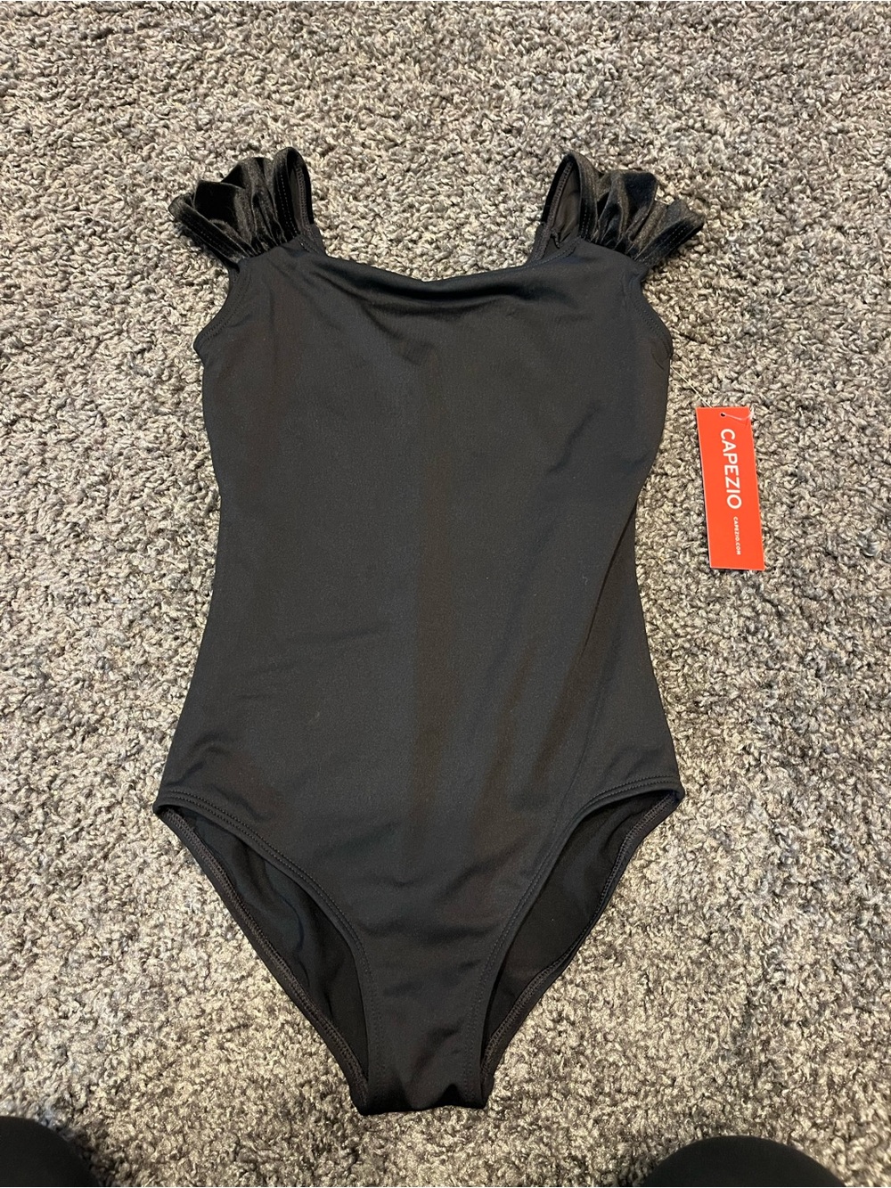 Capezio Black Girls' Leotard with Ruffle Shoulder Straps